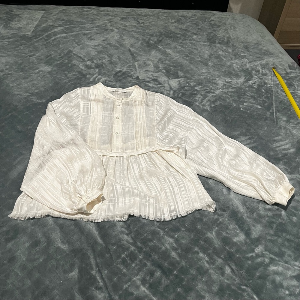 Frame‎ Denim Cream Textured silk Blouse